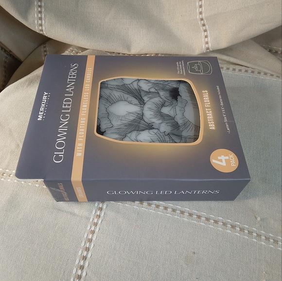 NEW Glowing LED Lanterns with Floating Flameless LED Candles 4pc ABSTRACT Floral - Picture 2 of 6